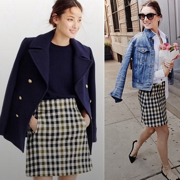 J Crew Dark Academia Plaid Check Wool Mini Skirt Worn by Vanessa Hudgens - Picture 2 of 14